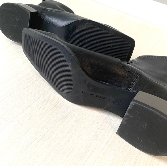 Zara Black Leather Metallic Heeled Boots Size 7 - Picture 6 of 8